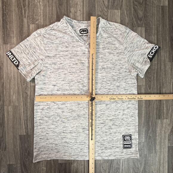 ECKO UNLTD Heather Gray Short Sleeve V-Neck Graphic Tee Streetwear Rhino Logo - Picture 6 of 6
